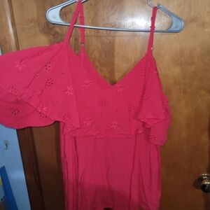 Torrid Pink Challis Embroidered Cold Shoulder Top